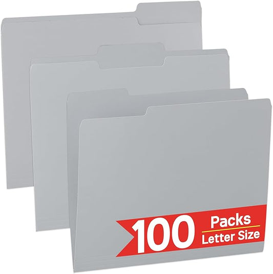 100 Packs Paper File Folder,Grey File Folders Letter Size,1/3-Cut Tabs,8.5x11 Inch Manilla File Folders for Office Filing,School Projects and Home,Organizer Documents