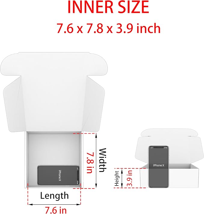 8x8x4 Shipping Boxes Set of 25, White Mailer Corrugated Cardboard Box | for Packaging, Literature, Packing, Mailing, Storage, Small Business, Moving, Gift, Supplies, Quick Fold, Tab Locking