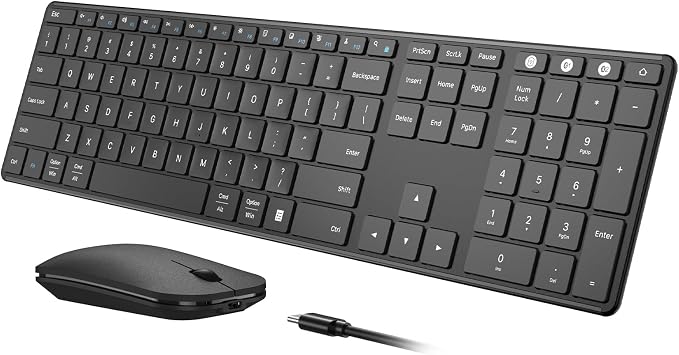 seenda SKM64-3 Wireless Bluetooth Keyboard Mouse Combo for Windows and Mac | USB and dual Bluetooth multi-device switching, quiet, rechargeable, full-size slim set for PC, MacBook, iPad, Black