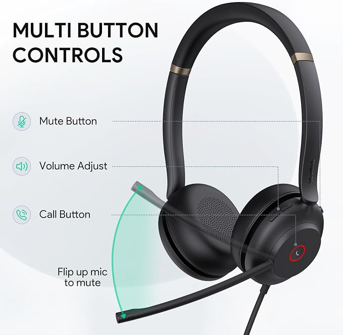 Yealink UH37 USB Headset with Mic Noise Cancelling Wired Headphone USB-C/A (Pack of 2)