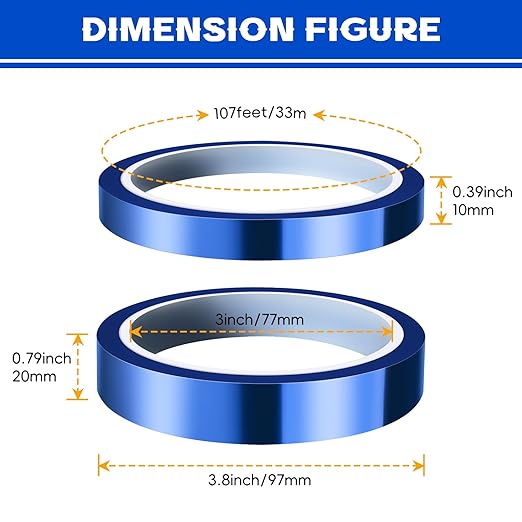 Heat Resistant Tape, 2Pack 20mmx33m(107ft) & 3 Pack10mmx33mm(107ft) Transparent Blue Heat Tape for Sublimation High Temperature Heat Transfer Tape for Heat Sublimation Press