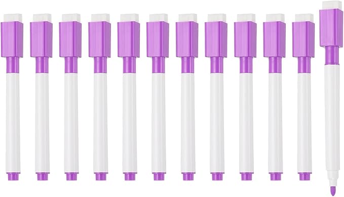 PATIKIL Whiteboard Pen, Fine Tip Dry Erase Purple White Board Markers with Eraser Whiteboard Calendar Supplies for Classroom Office, 12 Pcs, 0.5-1mm Tip