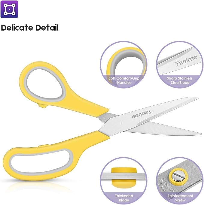 Scissors Bulk Set of 24-Pack, Taotree 8"Scissors All Purpose Heavy Duty | Sharp Shears for Office School Supplies, School Student Teacher Adult Home Art Craft Sewing Fabric, Scrapbook, Comfort Grip