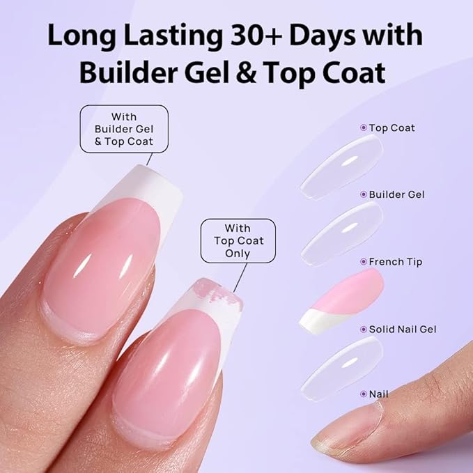 BTArtboxnails Nail Tips Builder Gel - Long Lasting 15ml Builder Gel with Portable Nail Lamp for French XCOATTIPS, 30+Days French Protection Duo Nail Extension Tool for Nail Art