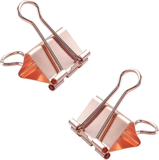Mini Binder Clips, 120 Pack, 5/8 Inch, Standard 15mm, Rose Gold, Binder Paper Clips, Fold Clamp, Capacity 0.23 Inch, Paper Clips, Office Supplies, with mini stroage Boxes