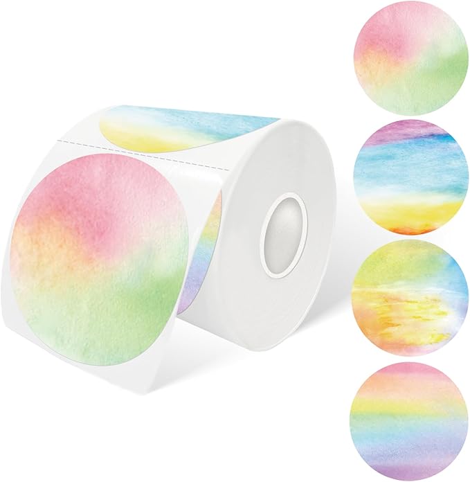 3 Inch Rainbow Round Thermal Label, Self-Adhesive Waterproof Circle Sticker for Logo Design, Multipurpose Direct Thermal Labels, 410 Sheets/1 Roll