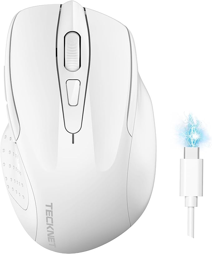 TECKNET Wireless Mouse, BT 5.0/2.4G, Rechargeable 6-DPI Silent, White | Bluetooth 5.0/3.0 & USB A, 2-Device Easy Switch, Wide OS Compatible, 6 Buttons, 6-DPI up to 4800, Ergonomic for S to M Hands