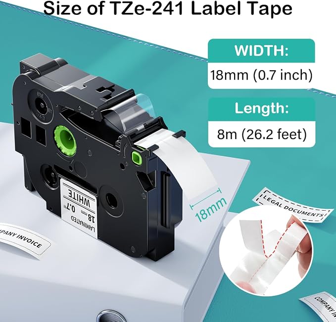 TZe-241 TZe-2412PK TZe TZ Tape 18mm 0.7 Laminated White | Compatible with Brother P Touch Label Maker Tape 18mm .7 TZe241 for Brother PT-D400 PT-D410 PT-D600 D610BT PTD460BT, 3/4 Inch