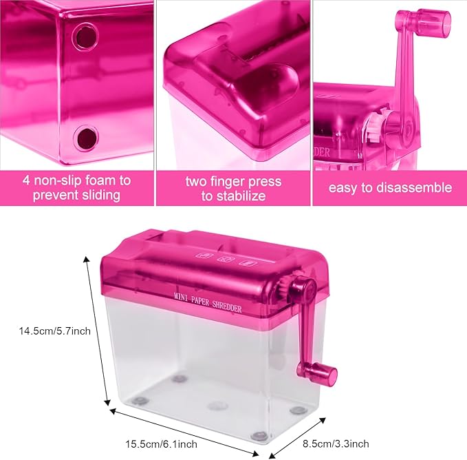 JIKIOU Mini Hand Shredder Portable Paper Shredder Manual Shredder Documents Paper Cutting Tool Home Office Desktop Stationery Red