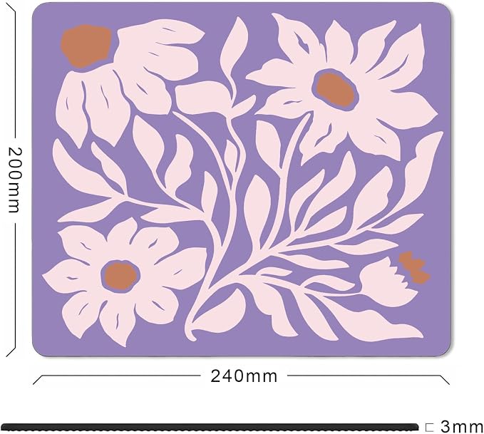 Square Purple Mouse Pad, Vintage Flower Computer Pad Small, Boho Floral Cloth Mousepad Washable, Abstract Mouse Mat for Wireless Mouse, Office Gifts for Coworkers, Decor Gift for Women, 9.5x7.9 in