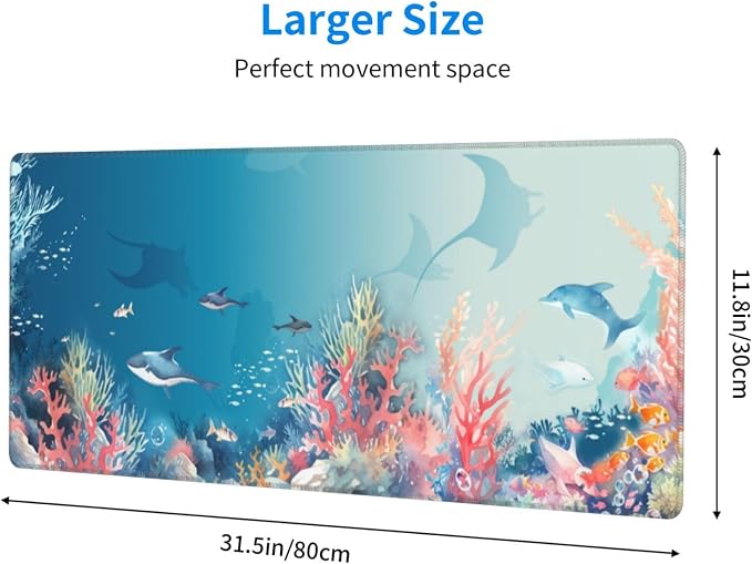 Underwater World Mouse Pad XL Large Mousepad Non Slip Rubber Base Desk Mat for Laptop Computer Gaming 31.5" X 12"