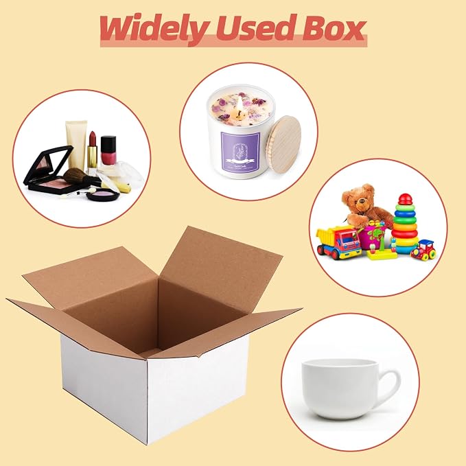 25-Pack Shipping Boxes 8x8x6 Inches, White | Corrugated Cardboard Box for Business Packing, Shipping, and DIY, Easy to Fold and Assemble
