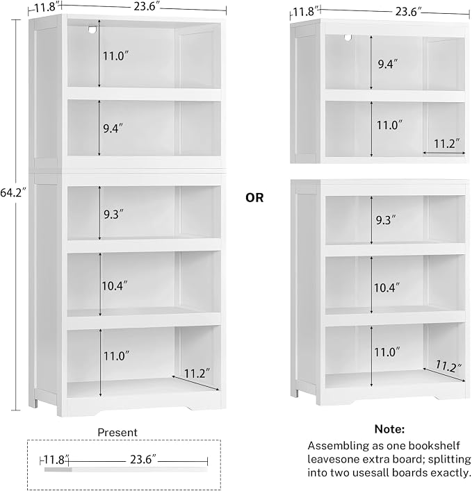 64.2" Bookcase, 5-Tier Open Bookshelves and Bookshelf, Freestanding Display Storage Shelves with Storage Cabinet for Bedroom, Living Room and Office
