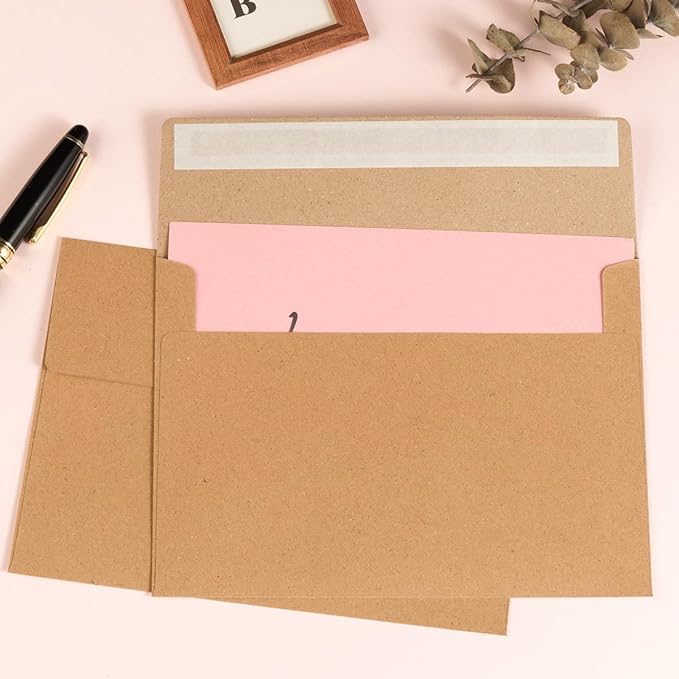 50 Pack 5 x 7 Envelopes Brown Self Seal for Wedding, Party Invitations, Greeting Cards, Announcements, Photos, 5.24 x 7.21 Inches (Brown)