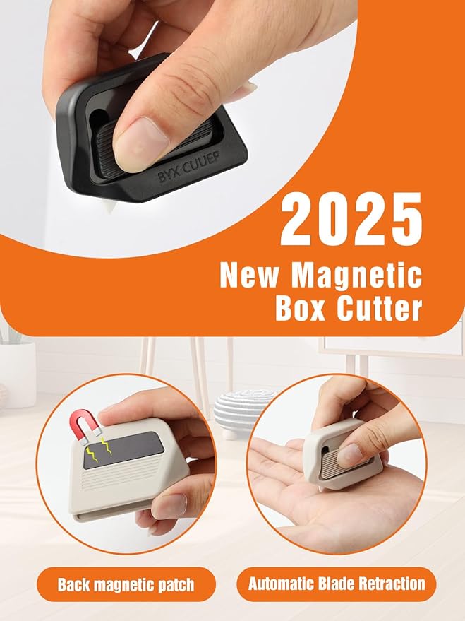 2 PACK Auto-Retractable Mini Box Cutter, Ceramic Blade, Magnetic Attachment, Keychain Box Opener, Specifically Designed for Opening Express Delivery Boxes