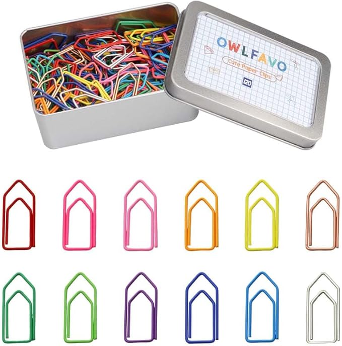 OWLFAVO 120pcs Arrow Shape Paper Clips with Storage Box, 12 Colors, Funny Cute Paperclips Bookmarks Planner Clips for Fun Office Supplies College Gifts Wedding Decoration