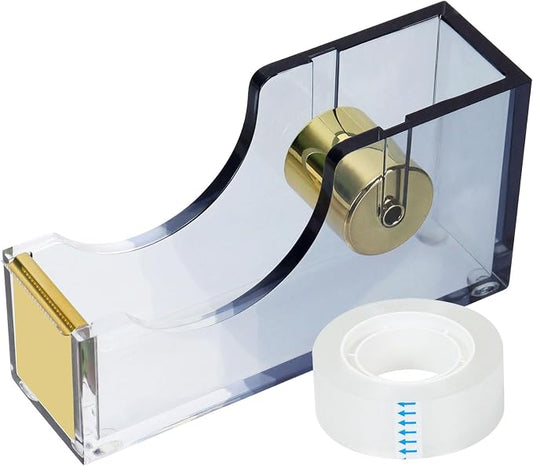 MultiBey Acrylic Tape Dispenser for Desk with 1 Roll Tape, Gradient Black | Heavy Duty Nonslip Base Tape Cutter Holder with 1 Roll Tape | Aesthetic Clear Acrylic Desk Organizer for Office & Home