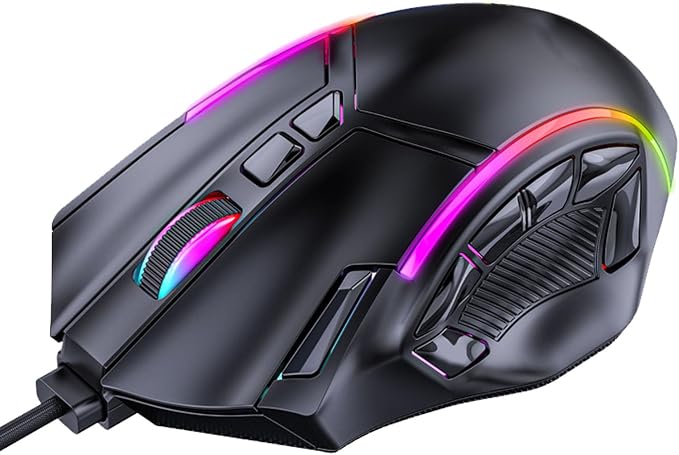 ciciglow Wired Gaming Mouse, X15 Wired USB Computer Mouse, 12800DPI RGB Backlight Corded Mouse for Computers Gaming Devices, 12 Programming Keys, Office and Home