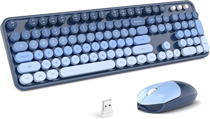 KNOWSQT Wireless Keyboard and Mouse Combo - SkyBlue-Gradient Colorful 2.4G Typewriter Full-Size Cute Keyboards - USB Receiver Plug and Play, for Computer, PC, Laptop, Desktop, Windows