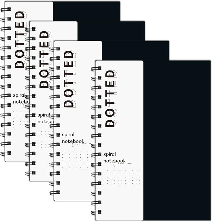 A5 Dotted Journal Spiral Notebook | 4 Pack Dot Grid Notebook Hardcover Notebook Thick Dotted Paper Notebook Hardcover Journal for School, Office, Artist