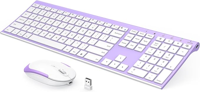 Vssoplor Wireless Keyboard and Mouse, Rechargeable Ultra Slim, Lavender | Quiet Full-Size Keyboard and Mouse Combo Set, for Laptop, PC, Notebook, Desktop, 2.4GHz Stable Connection, Ideal for Office