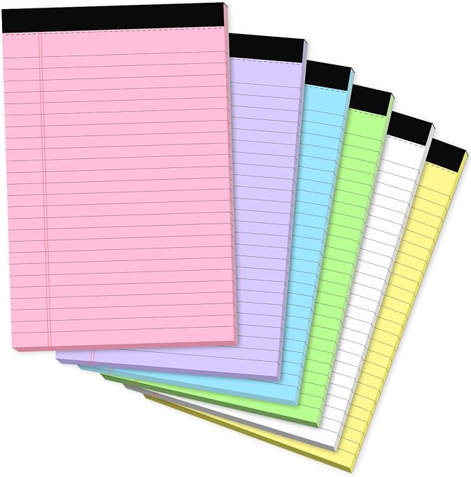 6 Pack Small Legal Pads 5x8 Colored Note Pads 5x8 College Ruled Notepads | Perforated Pink Legal Pad, 30 Sheet/Pad, Lined Paper Pads 5x8 Notebook Pad Mini Purple Legal Pads 5x8 for Study,Office,Home
