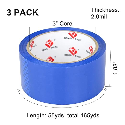 Heavy Duty Packing Tape - 1.88 Inch x 55 Yards, 2 Mil Thick Blue Tape Refills with Dispenser, Ideal for Carton Sealing, Packaging and Moving