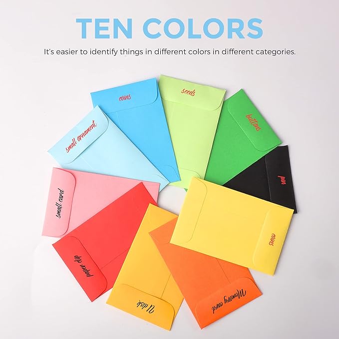 ACSTEP 500 Pack #1 Colored Coin Envelopes 2.25x 3.5 Key Envelopes, 10 Assorted Colors Self-Adhesive Paper Seed Envelopes, Seeds Storage Packets 2-1/4 X3-1/2