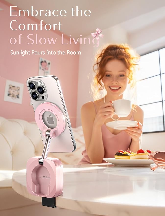 LISEN Airplane Travel Essentials for Flying Airplane Phone Holder for Desk | Pink Office Desk Accessories And Decor Room Decor For Women Airplane Gadgets For Long Flights Magsafe Phone Accessories