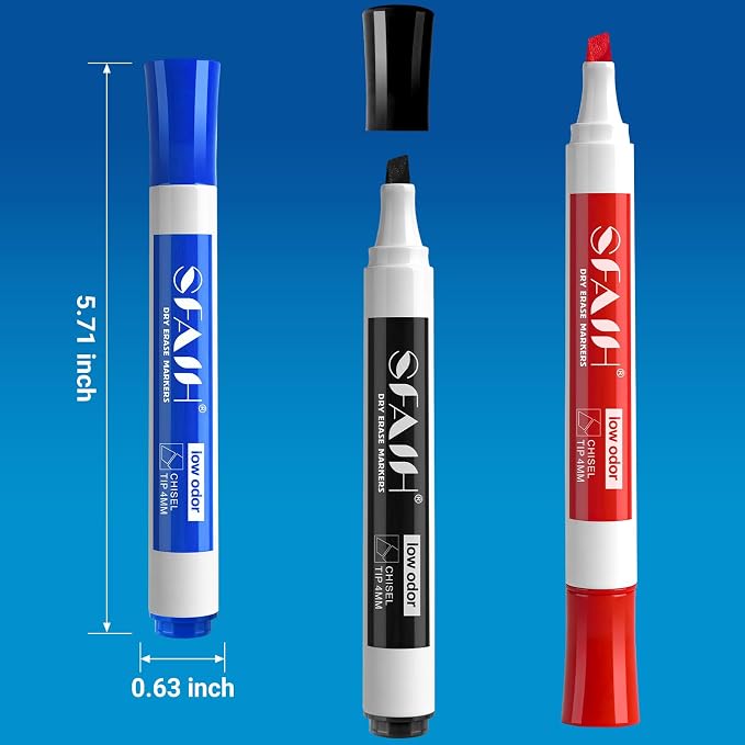SFAIH Chisel Tip Dry Erase Markers, 72 Pack,12 Colors, with Magnetic Eraser | 1s Quickly Dry, Low Odor, Non-Toxic Ink, White Board Markers for Office, Essential Supplies for Teachers, Back to School