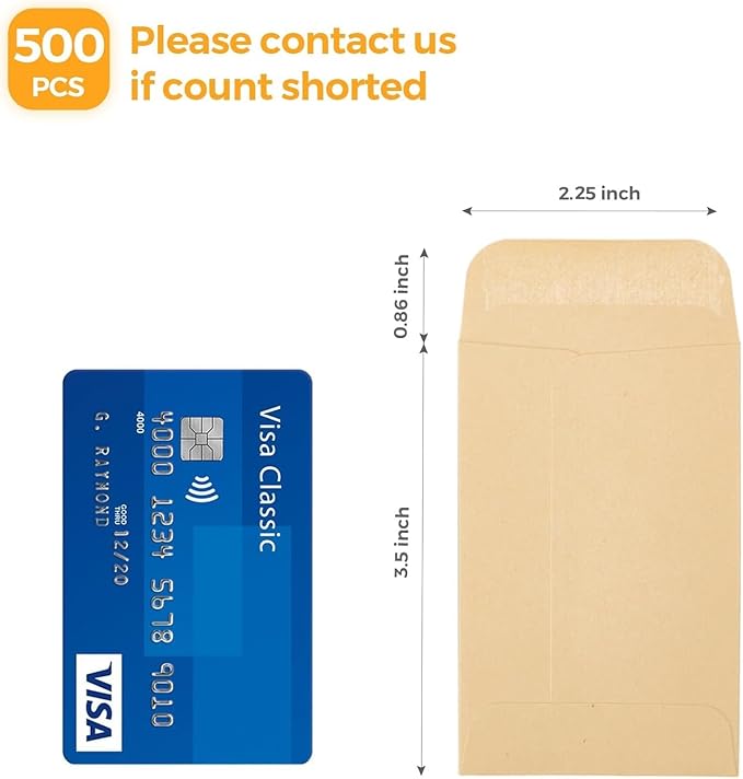 #1 Small Coin Envelopes 500pcs 2-1/4 x 3-1/2 Kraft Mini Key Envelope | Kraft Seed Packets Envelopes Gummed Flap Tip Envelope Brown Paper Mini Envelopes for Coins, Keys, Seeds, Cash Storage
