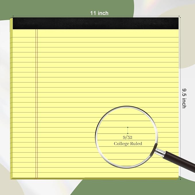 AILZFEI 3 Pack Yellow Legal Pads 11 x 9.5 College Ruled Yellow Paper Note Pad Narrow Ruled 30 Sheets Notepads Perforated Writing Pad Clear Print Horizontal Pads of Paper