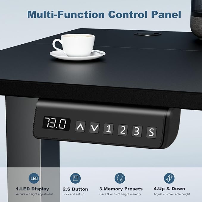 DUMOS 63 Inch Electric Standing Desk, Memory Adjustable Home Office Desk | Sit Stand Up Desk for Work Home Office,Adjustable Desk, Rising Computer Table with Splice Board,Cable Management,Hook,Black
