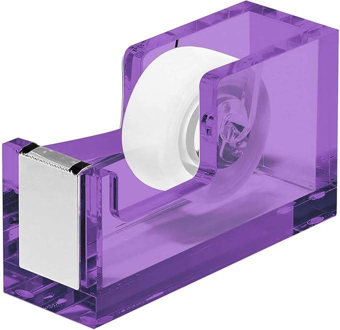 OfficeGoods Acrylic Tape Dispenser, Aesthetic and Compact Design, Purple | Modern desk accessory for office, Heavy duty refillable tape holder for crafting, Stylish desktop accessory for gift wrapping
