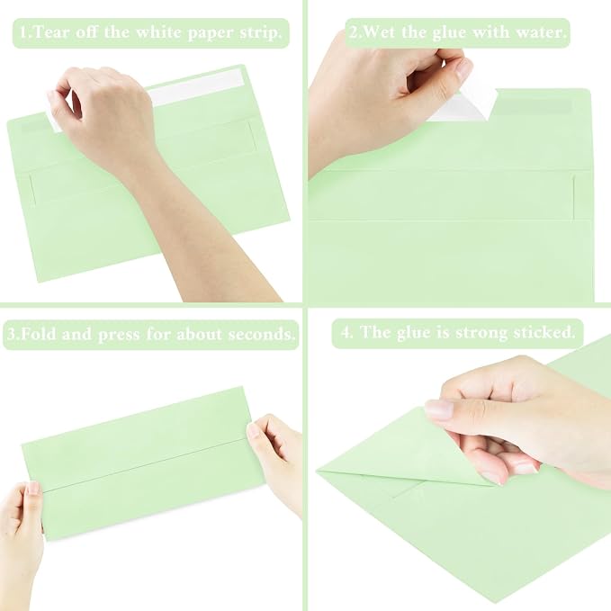 50 Pack #10 Business Envelopes, Light Green Standard Envelopes Self Seal, Letter Size Mailing Envelopes for Checks Letters Invoices Statements Christmas Birthday Graduation Wedding, 4 1/8 x 9 1/2 Inch