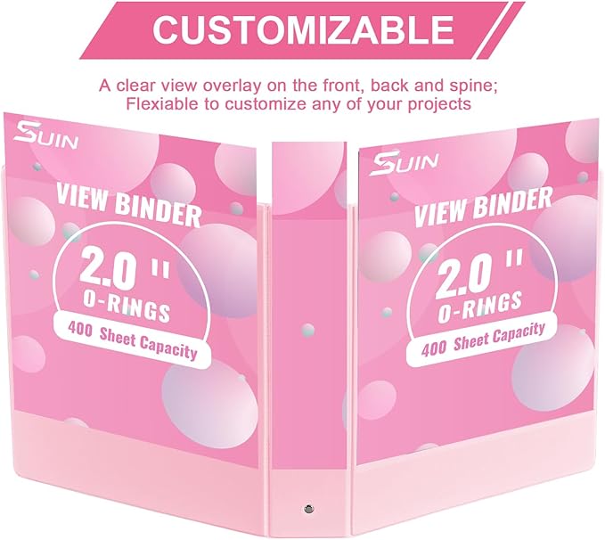 SUIN 2-Inch 3-Ring Binders with 2 Interior Pockets, Heavy Duty Clear View Presentation Binder Holds 425 Sheets Letter Size, Office School Home,6 Pack