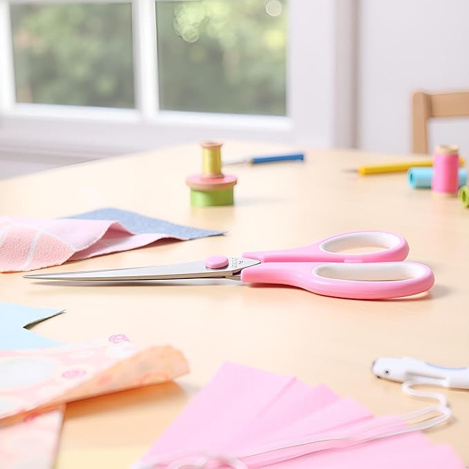 Pink Scissors, 7.5" All Purpose Scissor for Office and Home, Stainless Steel Craft Sewing Fabric Shears with Comfort Grip, Right/Left Handed (1 Pack)
