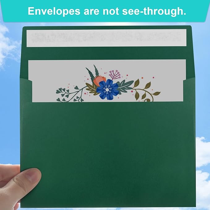 65 Packs 4x6 Envelopes A4 for Invitations, Printable Envelope Self Seal For Weddings, Invitations, Photos, Greeting Cards, Mailing (Dark Green)