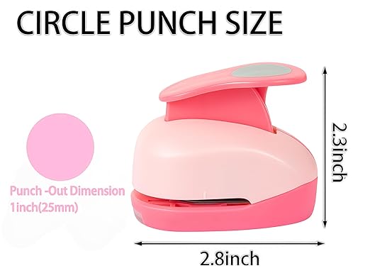 QIQQIKIN Circle Paper Punch, 1 Inch, Hole Puncher, Pink, Craft Tool for Scrapbooking, Card Making, Circular,Shape Cutter, Sticker Maker