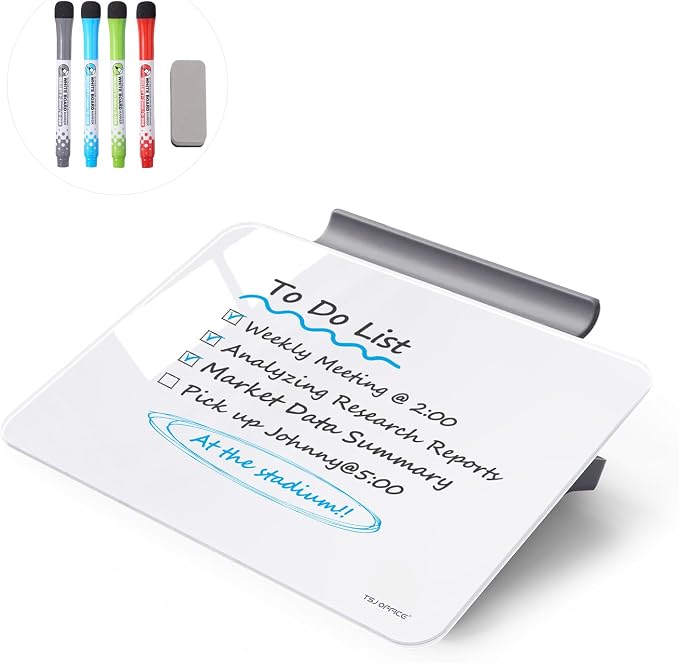 Small Desktop Whiteboard - Glass Dry Erase Board 8 X 6 Inches Tabletop Easel Whiteboard with Stand, Desk Board Buddy for Artist, Teacher and Student