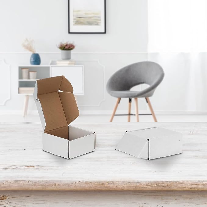 HORLIMER 4x4x2 inches Shipping Boxes Set of 50, White Corrugated Cardboard Box Literature Mailer