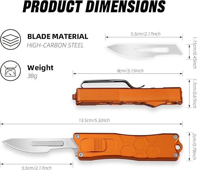 XXOK Automatic Utility knife Push Button EDC portable switch blades knife Box Cutter Scalpel folding Knife with 10PCS blades Orange