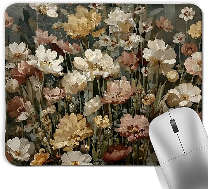 Vintage Moody Floral Square Mouse Pad, Retro Cottagecore Botanical Flower Aesthetic Mousepad Mat for Home Office Computer Gaming Desk Accessories 9.5x7.9 in