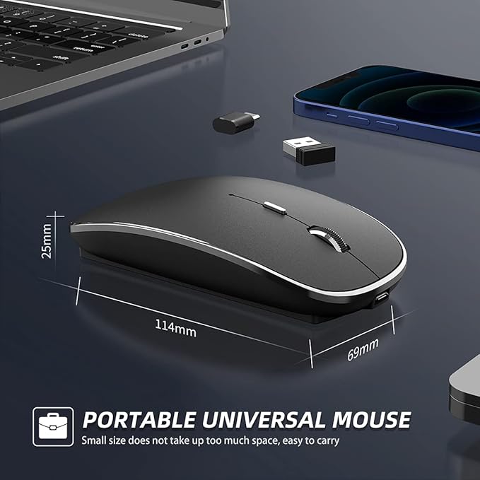 Wireless Mouse Chargeable Portable Silent USB-A and Type-C Dual Mode Wireless Mouse 3 Adjustable DPI for Laptop, Mac, Android, PC (Q23S Black) (Black)