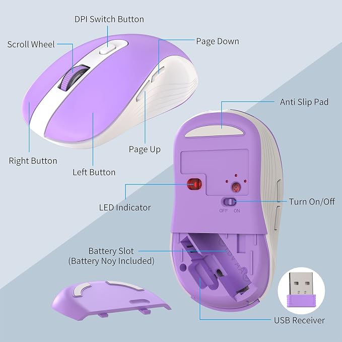 Wireless Keyboard and Mouse Combo, MARVO 2.4G Ergonomic Wireless Computer Keyboard with Phone Tablet Holder, Silent Mouse with 6 Button, Compatible with MacBook, Windows (Purple)