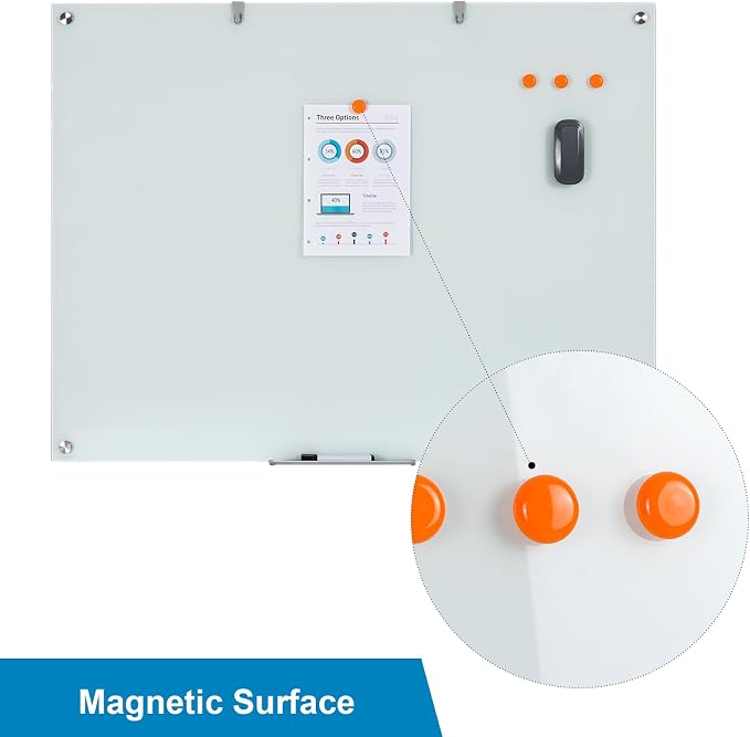 Wingwise Glass Dry Erase Board, 48 x 36 Inches Magnetic Glass Whiteboard | Frameless Glass Board, Wall Mount, 4' x 3', Frameless, For Office, Home, School