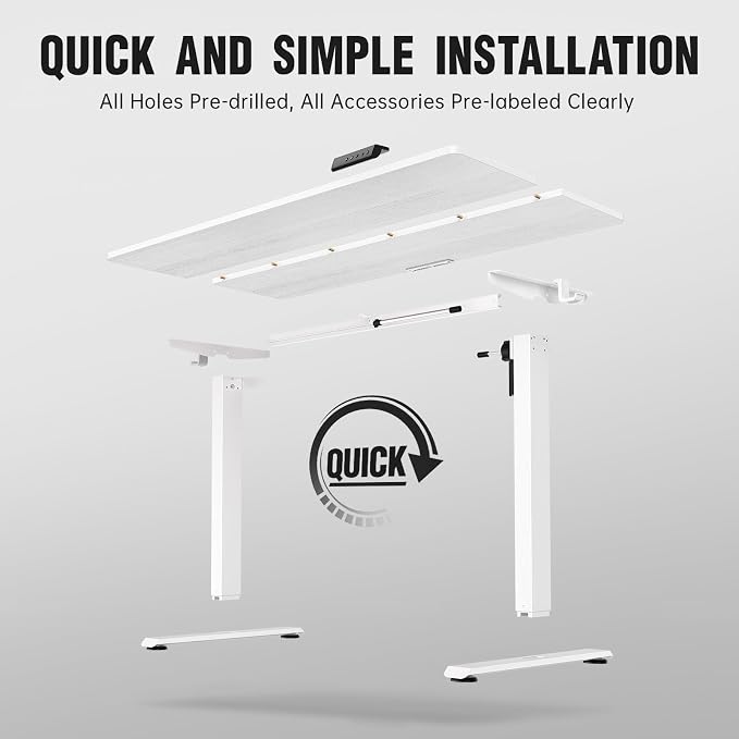 Veken 63×23.6 Inch Large Electric Standing Desk, Gaming Table, White | Height Adjustable Sit Stand Up Computer Tables for Home Office, Study , Writing, Suit students, employees and group work