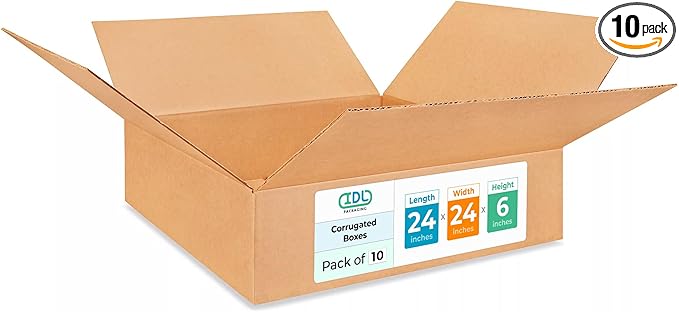Large Shipping & Moving Boxes 24x24x6 inches (10-Pack) - Extra Strength 200 lb vs Regular - USA-Made Corrugated Large Shipping Boxes for UPS, FEDEX - Cardboard Packing & Shipping Box by IDL Packaging