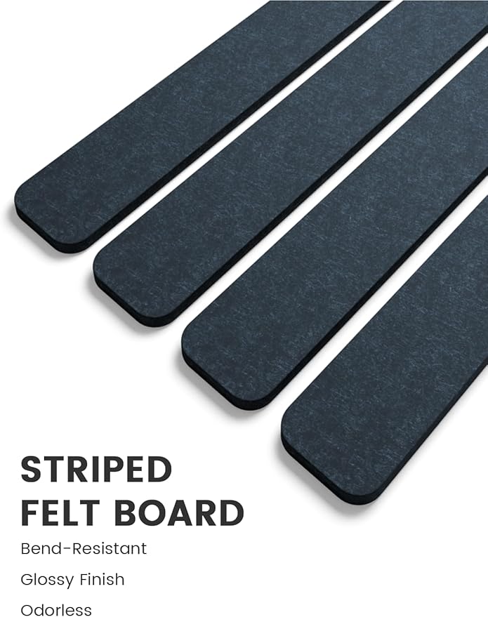 Fluxynara Cork Board Alternative Felt Strip Board 8-Pack 13"x2", Office Pin Board with 50 Push Pins, Adhesive Install for Bedroom Door & Home Office(Denim Blue)