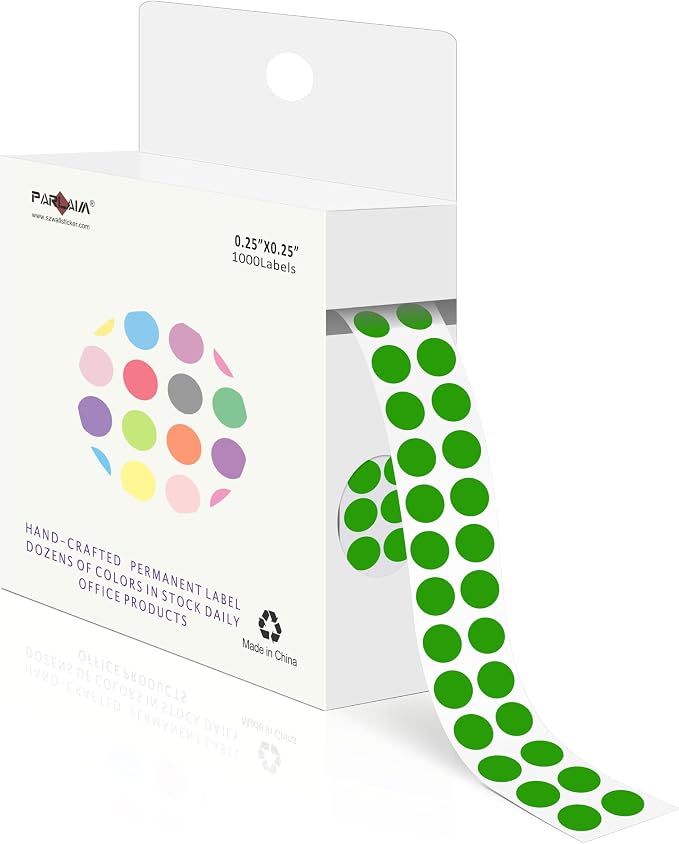 PARLAIM 1/4 Inch Circle Sticker Labels,1000 Stickers Round Color Coding Circle Dots Stickers, Adhesive Roll Dot Label for Inventory Organize, File Classification(Green)
